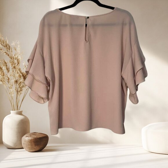 Vince Camuto Tiered Ruffle Sleeve Blouse Size L | Neutral Peachy Beige - Picture 4 of 11